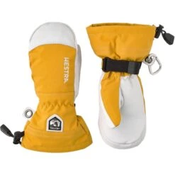 Hestra Army Leather Heli Ski Jr, Ski Mitt, Junior, Mustard
